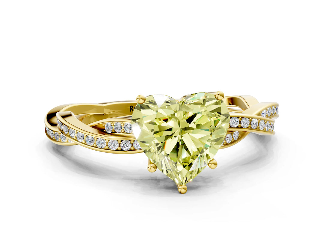 Yellow gold Fancy Yellow Heart  Solitaire Twisted Pave Diamond Ring with Four-Prong Setting_132