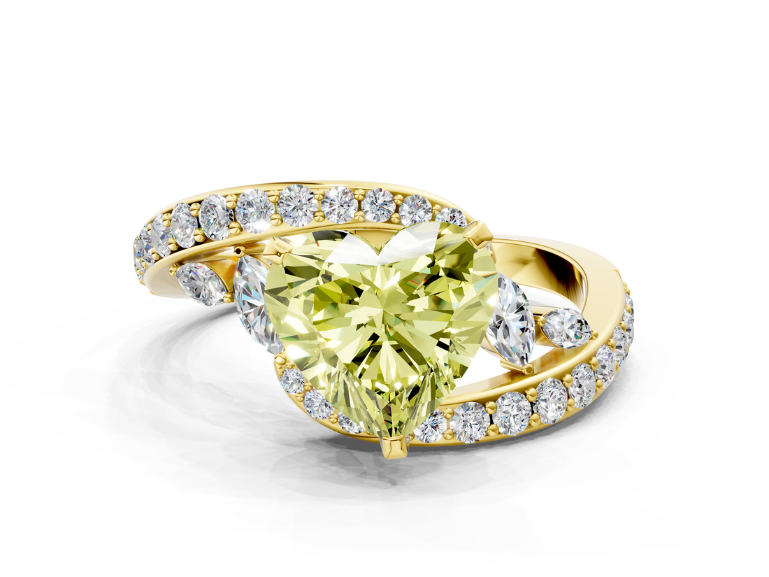 Yellow gold Fancy Yellow Heart  Solitaire with Pavé Twist Band and Four-Prong Setting_66