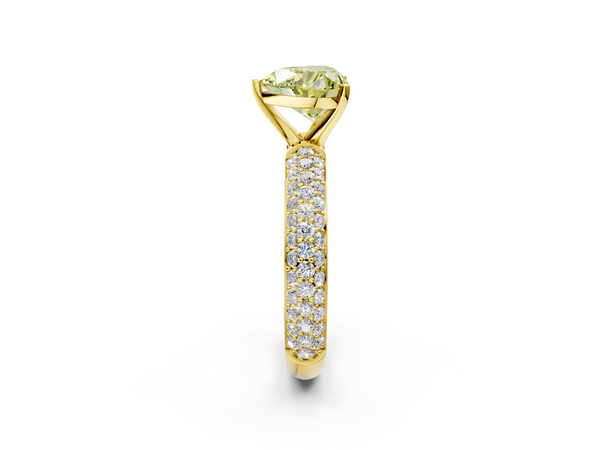 Yellow gold Fancy Yellow Heart  Diamond Solitaire Ring with Prong Setting and Pavé Band