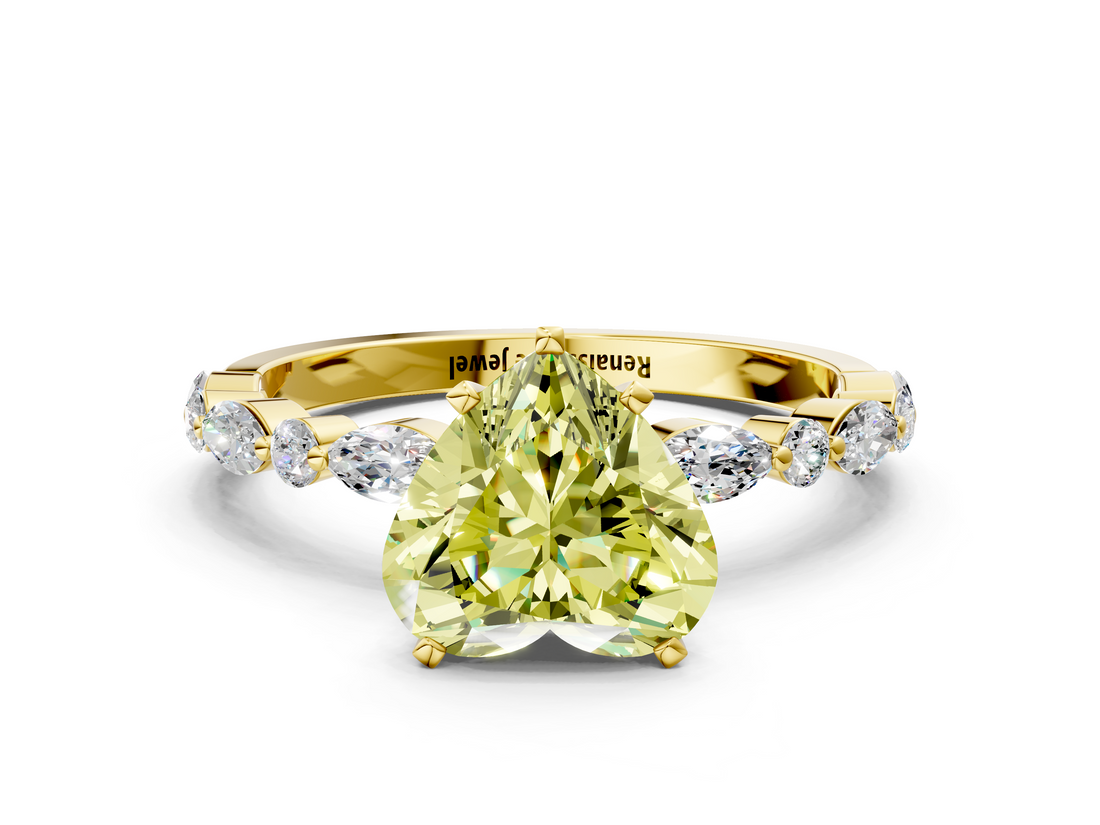 Yellow gold Fancy Yellow Heart  Solitaire with Side Stones on a Pavé Band and Four-Prong Setting_23