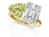 Yellow gold Fancy Yellow Heart  and Emerald Cut Toi Moi Ring with Prong Setting_47