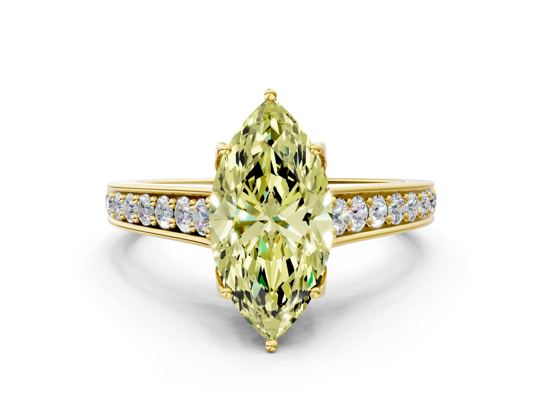 Yellow gold Fancy Yellow Marquise  Brilliant Cut Diamond Engagement Ring with Pavé Band and Four-Prong Setting_34