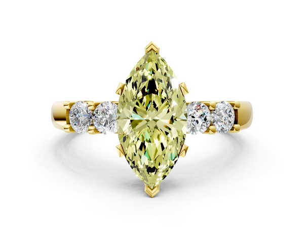 Yellow gold Fancy Yellow Marquise  Brilliant Cut Diamond Five-Stone Prong Set Engagement Ring with Channel Band