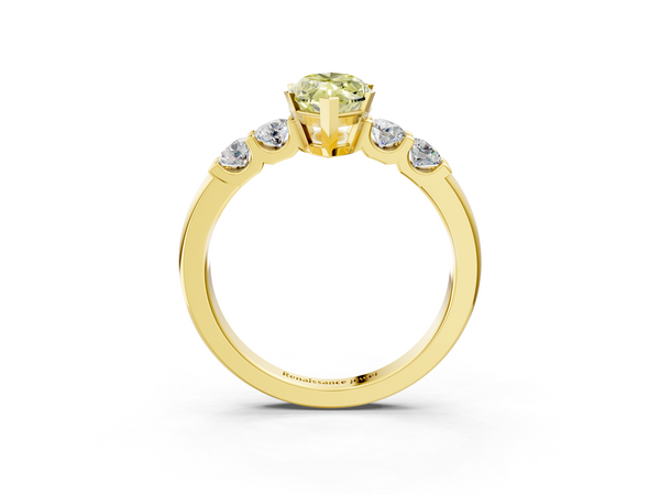 Yellow gold Fancy Yellow Marquise  Brilliant Cut Diamond Five-Stone Prong Set Engagement Ring with Channel Band