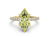 Yellow gold Fancy Yellow Marquise  Brilliant Diamond Solitaire with Pavé Band and Four-Prong Setting