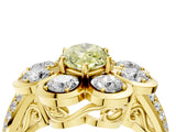 Yellow gold Fancy Yellow Marquise  Brilliant Flower Halo Diamond Split Shank Ring_91