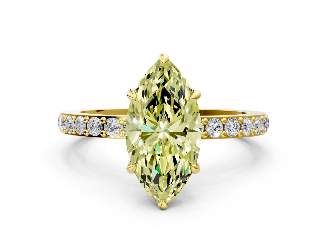 Yellow gold Fancy Yellow Marquise  Brilliant Pavé Band Solitaire with Four-Prong Setting_17
