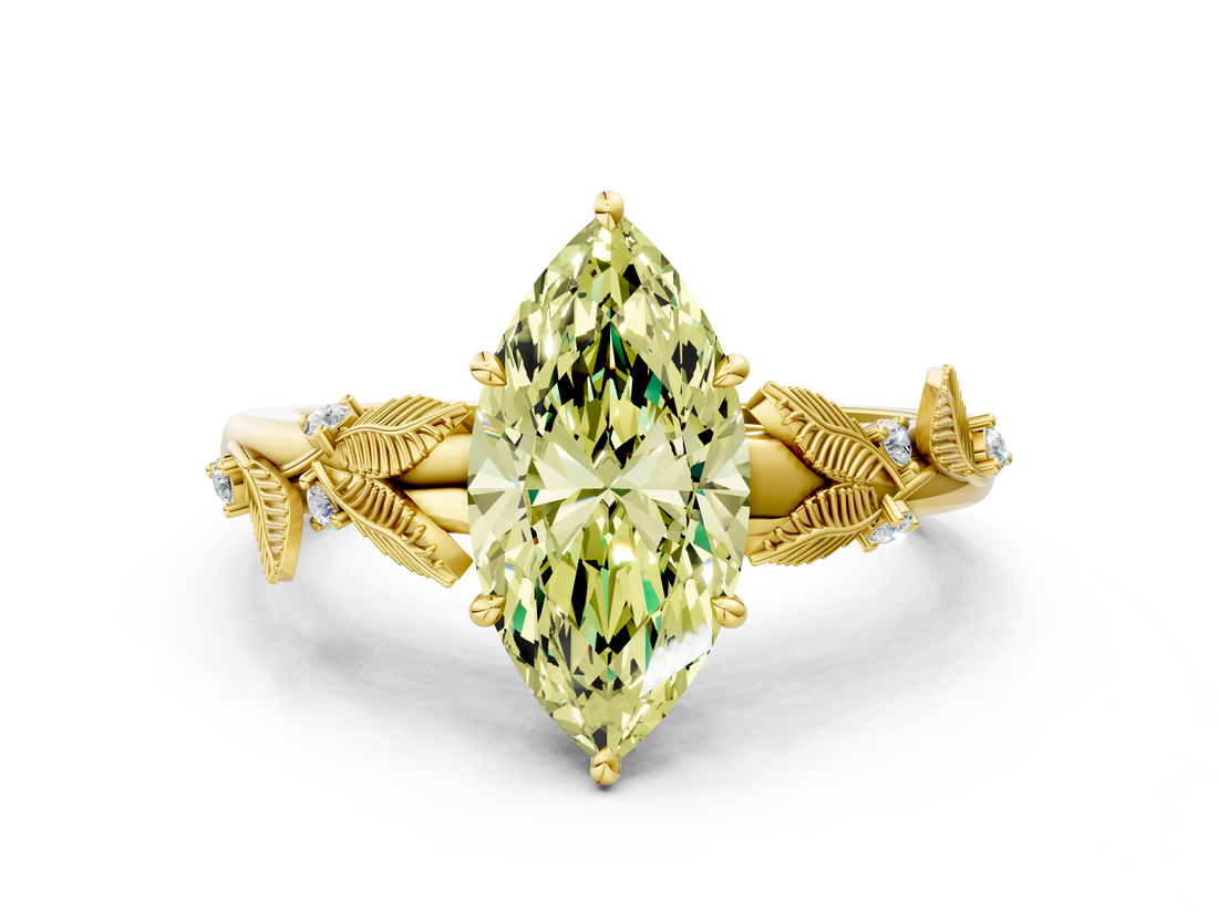 Yellow gold Fancy Yellow Marquise  Brilliant Solitaire with Leaf Motif Band and Four-Prong Setting_34