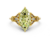 Yellow gold Fancy Yellow Marquise  Brilliant Solitaire with Pave Band and Four-Prong Setting