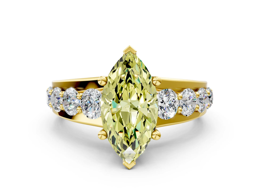 Yellow gold Fancy Yellow Marquise  Brilliant Solitaire with Side Stones on a Pave Band and Four-Prong Setting_36