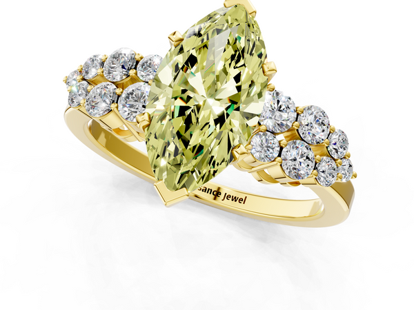 Yellow gold Fancy Yellow Marquise  Cluster Diamond Engagement Ring with Pavé Band and Four-Prong Setting
