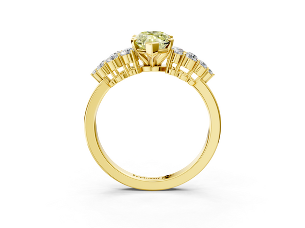 Yellow gold Fancy Yellow Marquise  Cluster Diamond Engagement Ring with Pavé Band and Four-Prong Setting