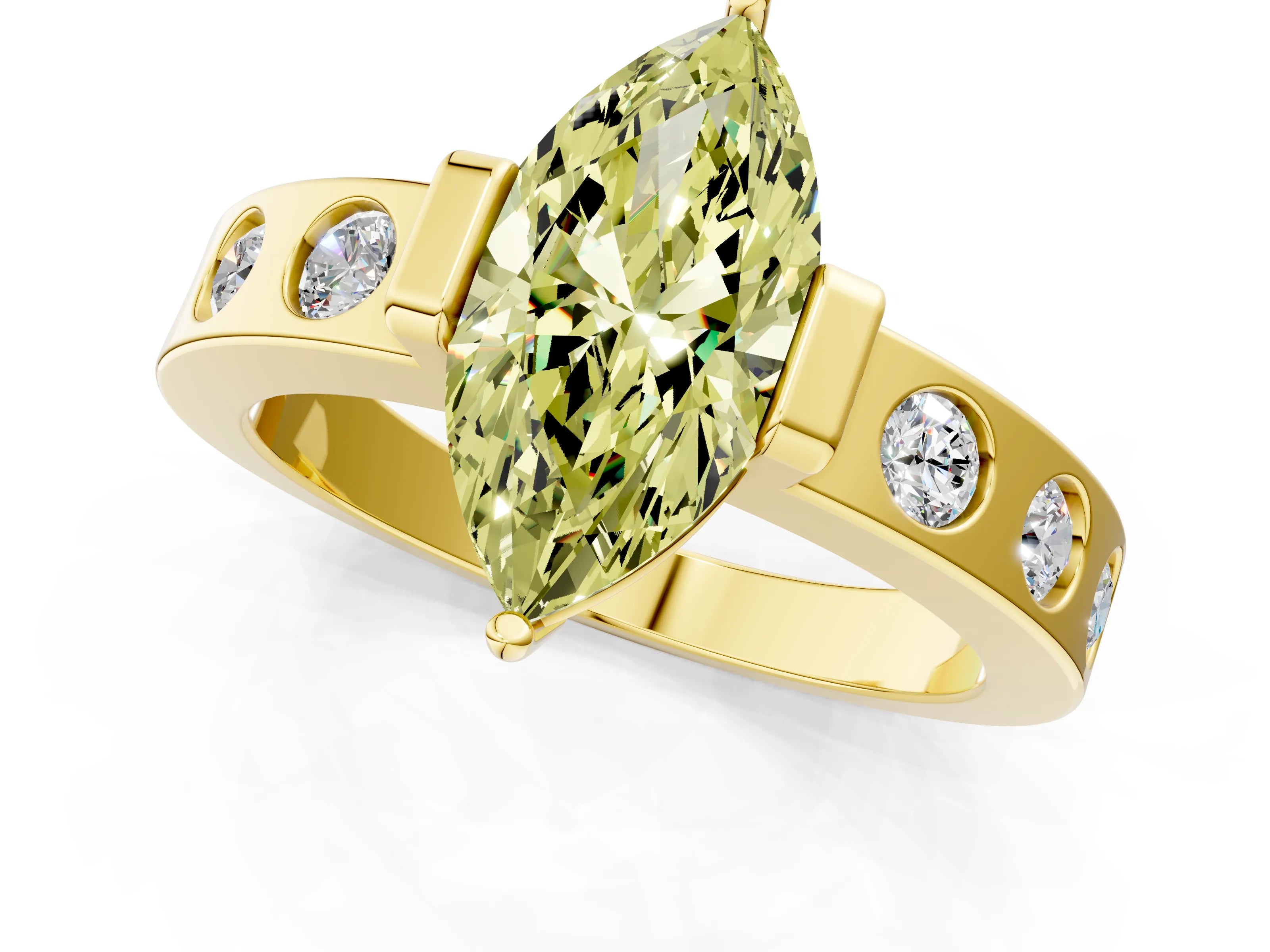 Yellow gold Fancy Yellow Marquise Cut Brilliant Channel-Set Diamond Ring with Bezel Prong Setting_1