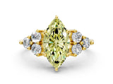 Yellow gold Fancy Yellow Marquise Cut Brilliant Diamond Cluster Accent Solitaire Ring with Prong Setting