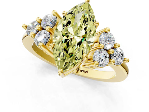 Yellow gold Fancy Yellow Marquise Cut Brilliant Diamond Cluster Accent Solitaire Ring with Prong Setting_1