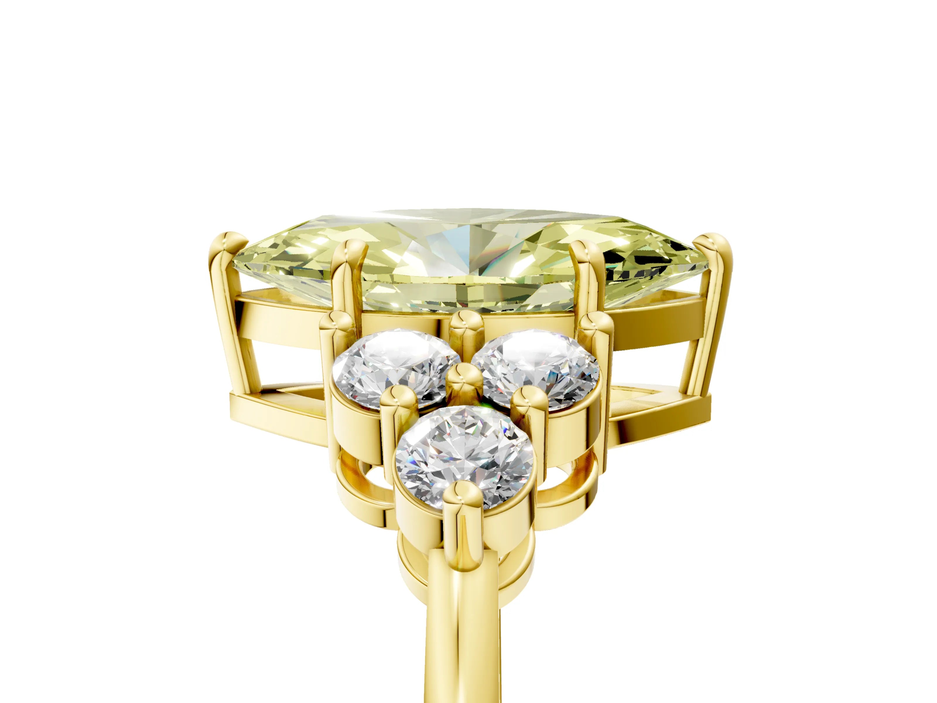 Yellow gold Fancy Yellow Marquise Cut Brilliant Diamond Cluster Accent Solitaire Ring with Prong Setting_5