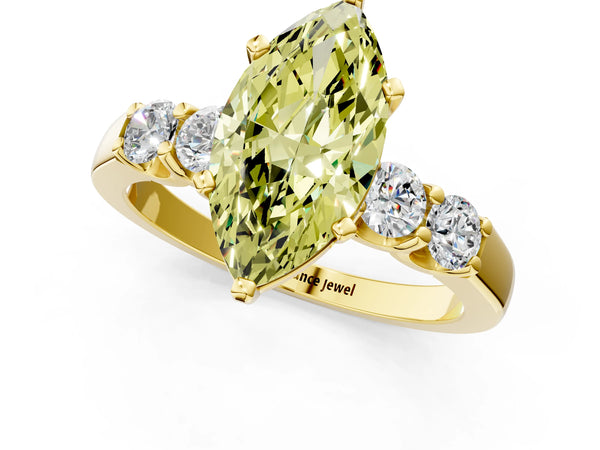 Yellow gold Fancy Yellow Marquise Cut Brilliant Diamond Five-Stone Engagement Ring with Prong Setting on a Classic Band