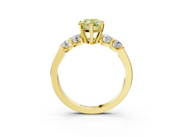 Yellow gold Fancy Yellow Marquise Cut Brilliant Diamond Five-Stone Engagement Ring with Prong Setting on a Classic Band