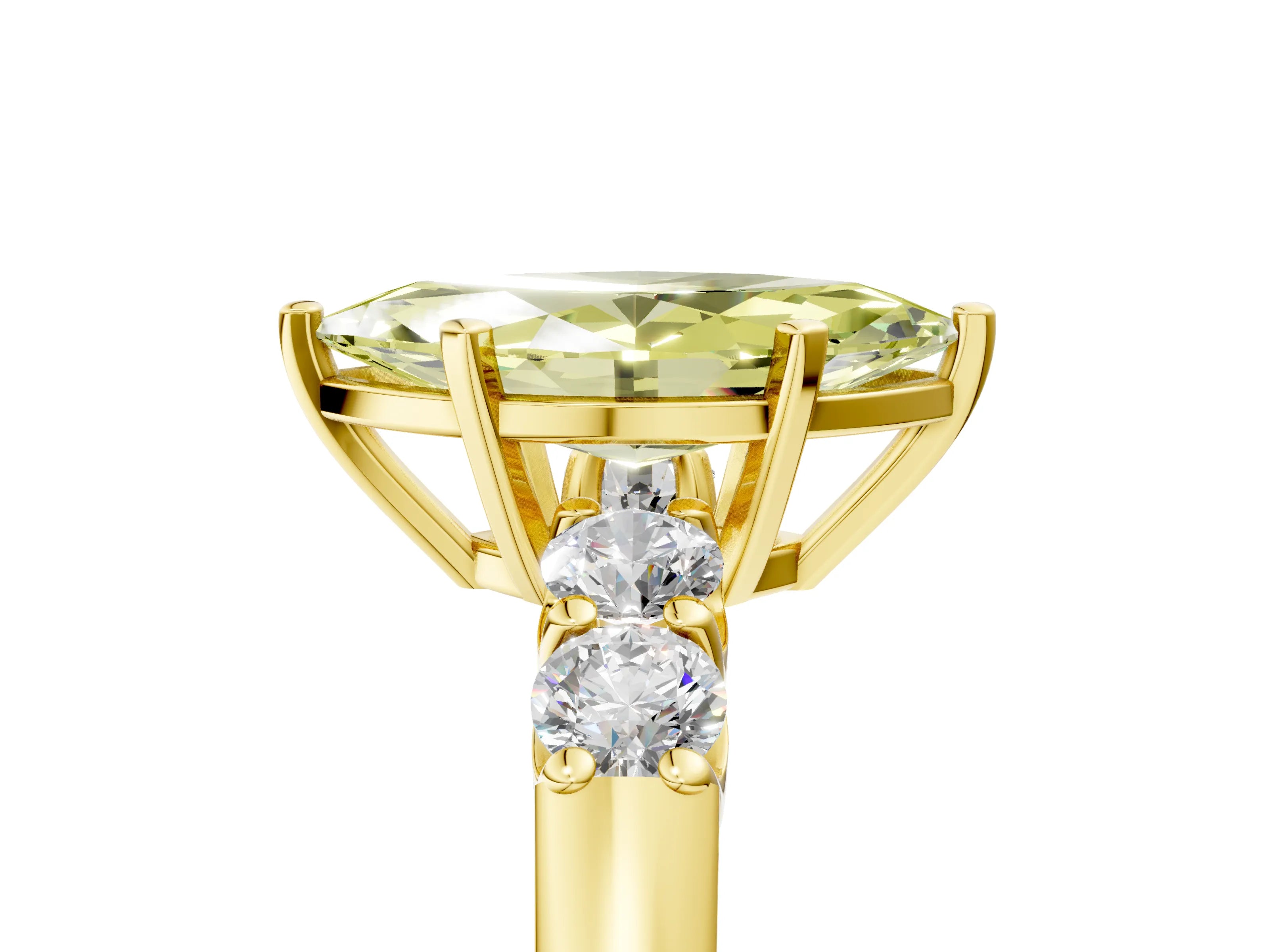 Yellow gold Fancy Yellow Marquise Cut Brilliant Diamond Five-Stone Engagement Ring with Prong Setting on a Classic Band_8