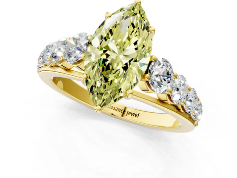 Yellow gold Fancy Yellow Marquise Cut Brilliant Diamond Pavé Band with Six-Prong Setting_1