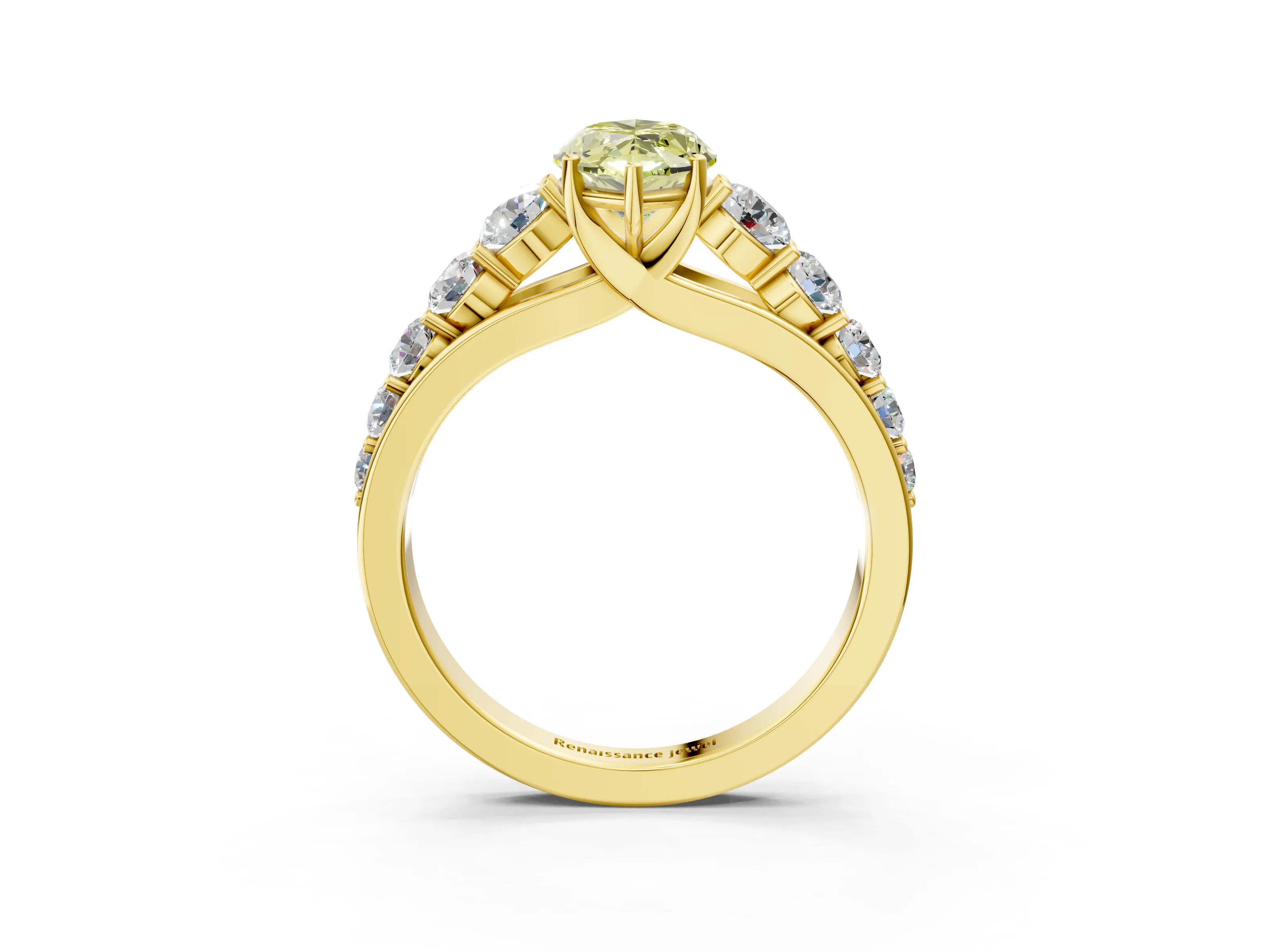 Yellow gold Fancy Yellow Marquise Cut Brilliant Diamond Pavé Band with Six-Prong Setting_3