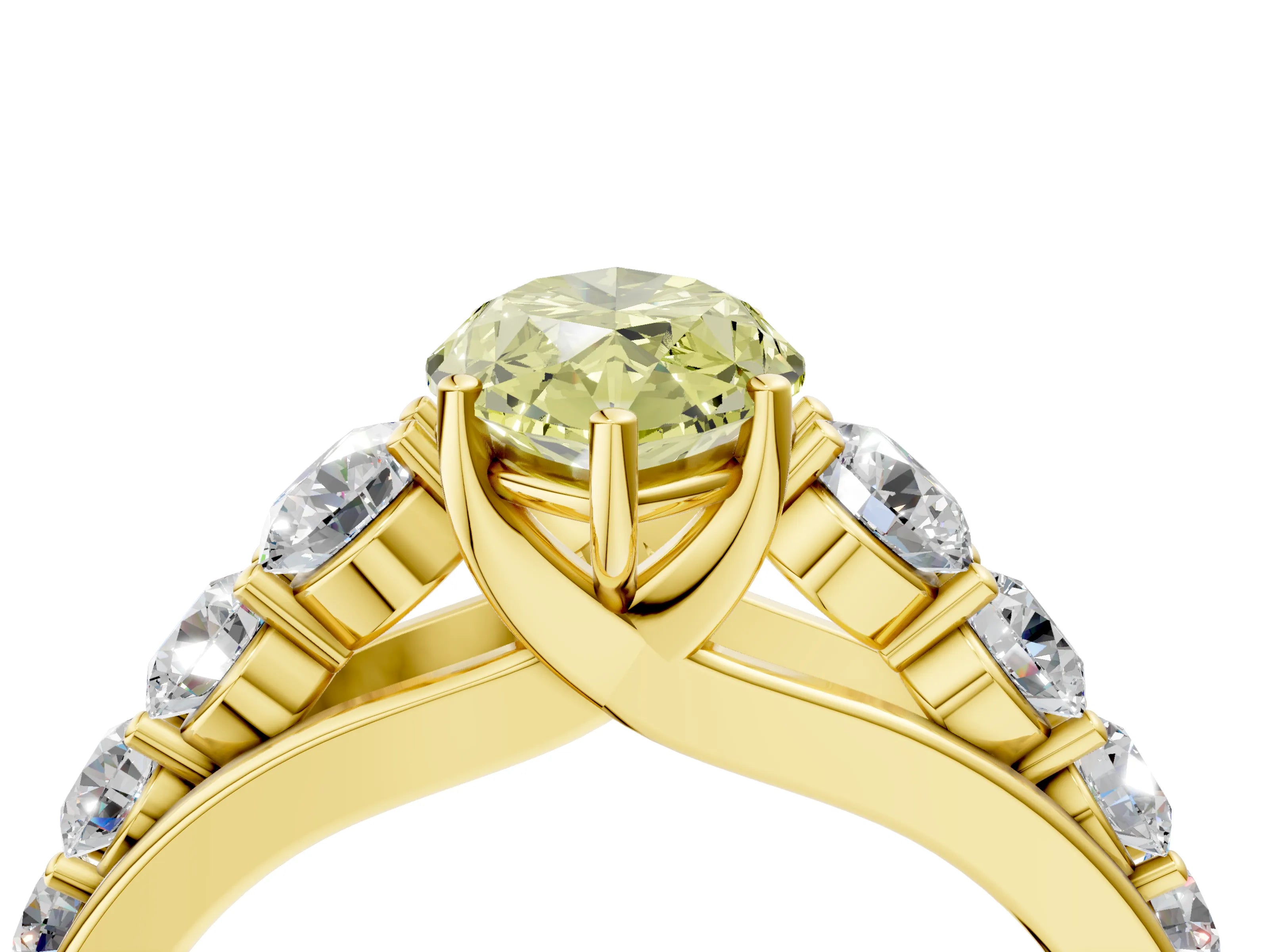 Yellow gold Fancy Yellow Marquise Cut Brilliant Diamond Pavé Band with Six-Prong Setting_4