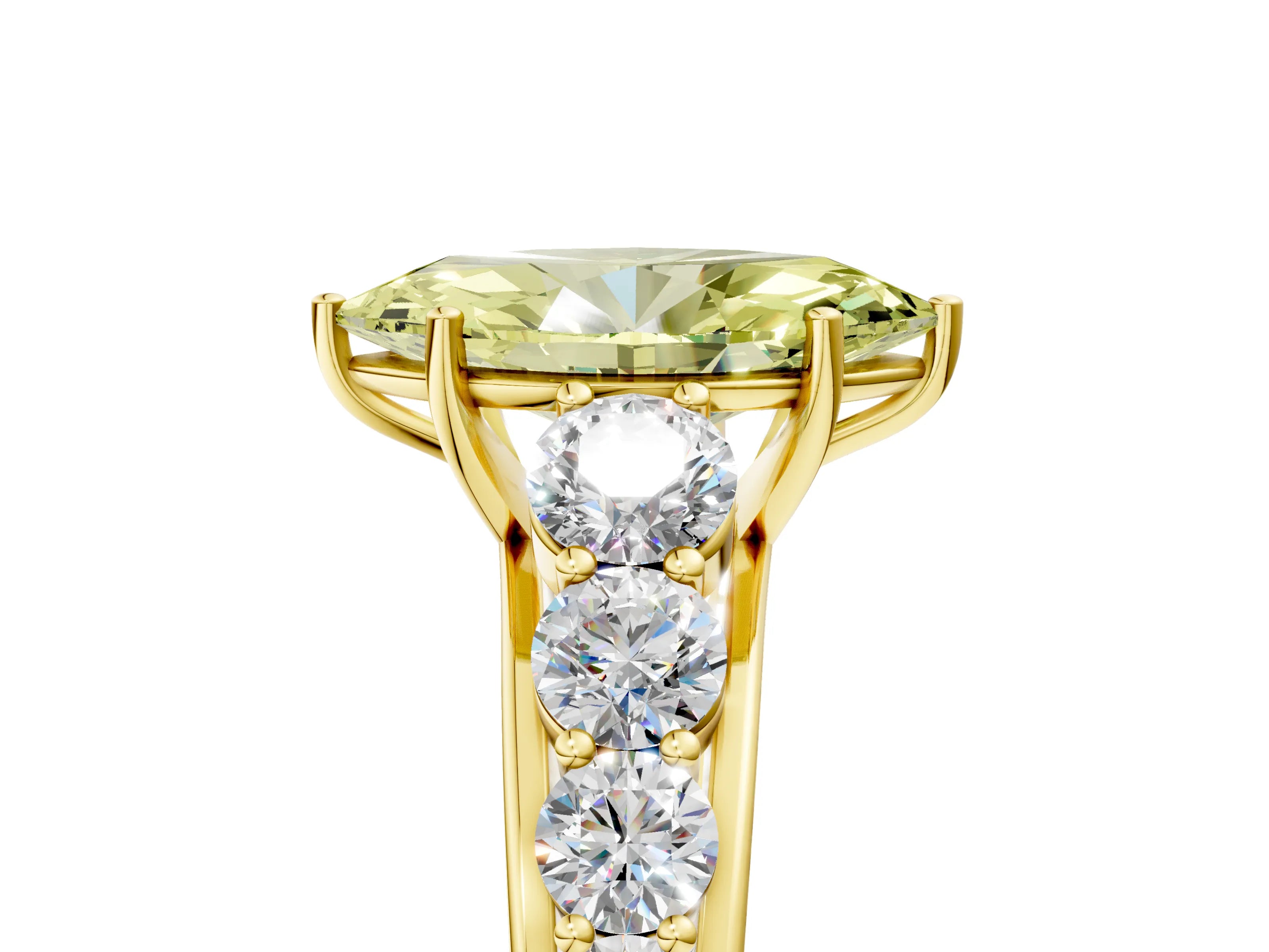 Yellow gold Fancy Yellow Marquise Cut Brilliant Diamond Pavé Band with Six-Prong Setting_5