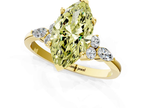 Yellow gold Fancy Yellow Marquise Cut Brilliant Diamond Solitaire Ring with Pear Side Stones and Four-Prong Setting_4