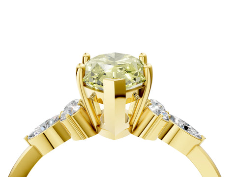 Yellow gold Fancy Yellow Marquise Cut Brilliant Diamond Solitaire Ring with Pear Side Stones and Four-Prong Setting_7