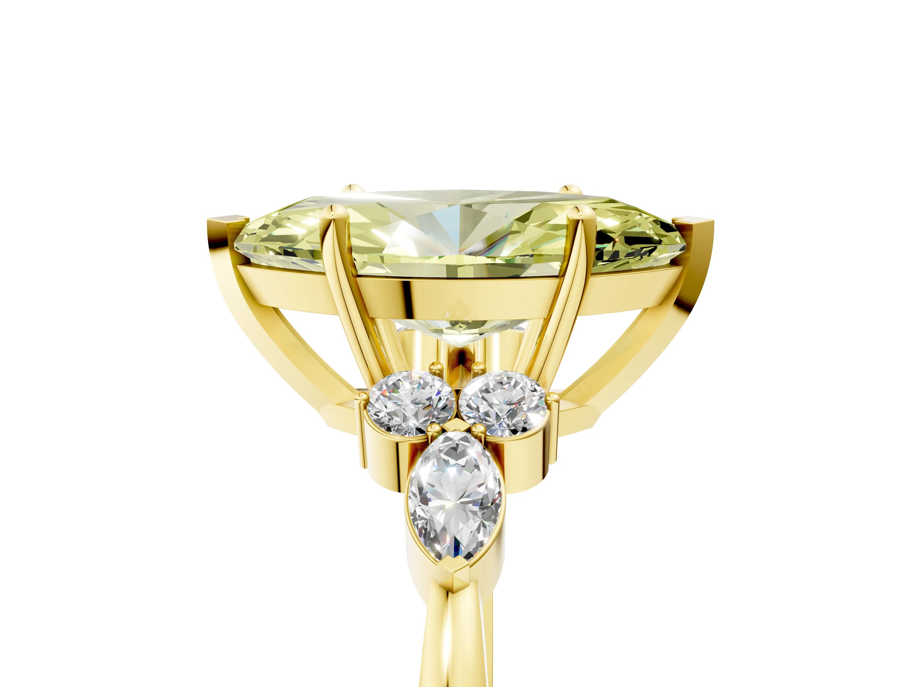 Yellow gold Fancy Yellow Marquise Cut Brilliant Diamond Solitaire Ring with Pear Side Stones and Four-Prong Setting_8