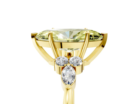 Yellow gold Fancy Yellow Marquise Cut Brilliant Diamond Solitaire Ring with Pear Side Stones and Four-Prong Setting_8