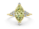 Yellow gold Fancy Yellow Marquise Cut Brilliant Diamond with Cluster Setting on a Beaded Band and Four-Prong Setting