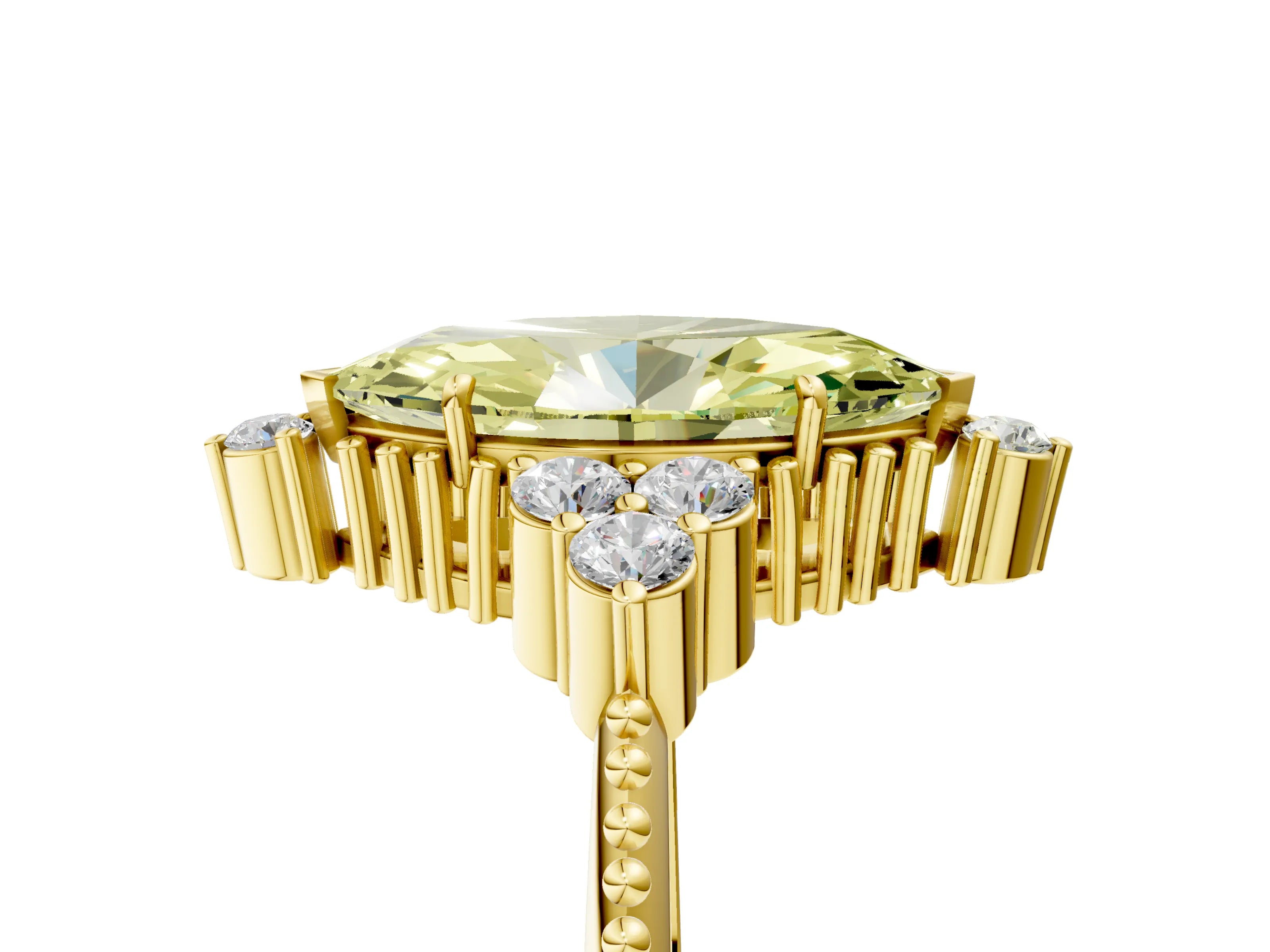 Yellow gold Fancy Yellow Marquise Cut Brilliant Diamond with Cluster Setting on a Beaded Band and Four-Prong Setting_5