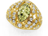 Yellow gold Fancy Yellow Marquise Cut Brilliant Halo Pave Diamond Milgrain Ring_1