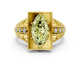 Yellow gold Fancy Yellow Marquise Cut Brilliant Milgrain Filigree Diamond Ring with Square Prong Setting