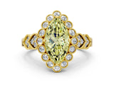 Yellow gold Fancy Yellow Marquise Cut Brilliant Milgrain Pave Heart Band Solitaire Ring