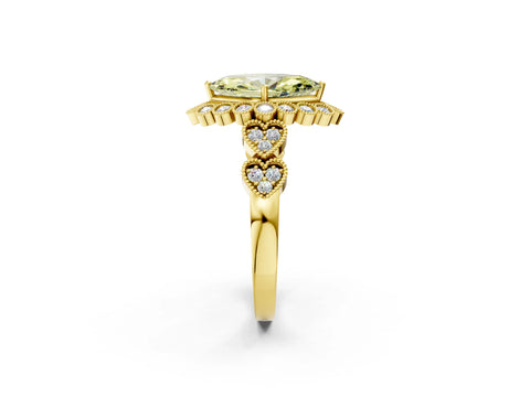 Yellow gold Fancy Yellow Marquise Cut Brilliant Milgrain Pave Heart Band Solitaire Ring_2