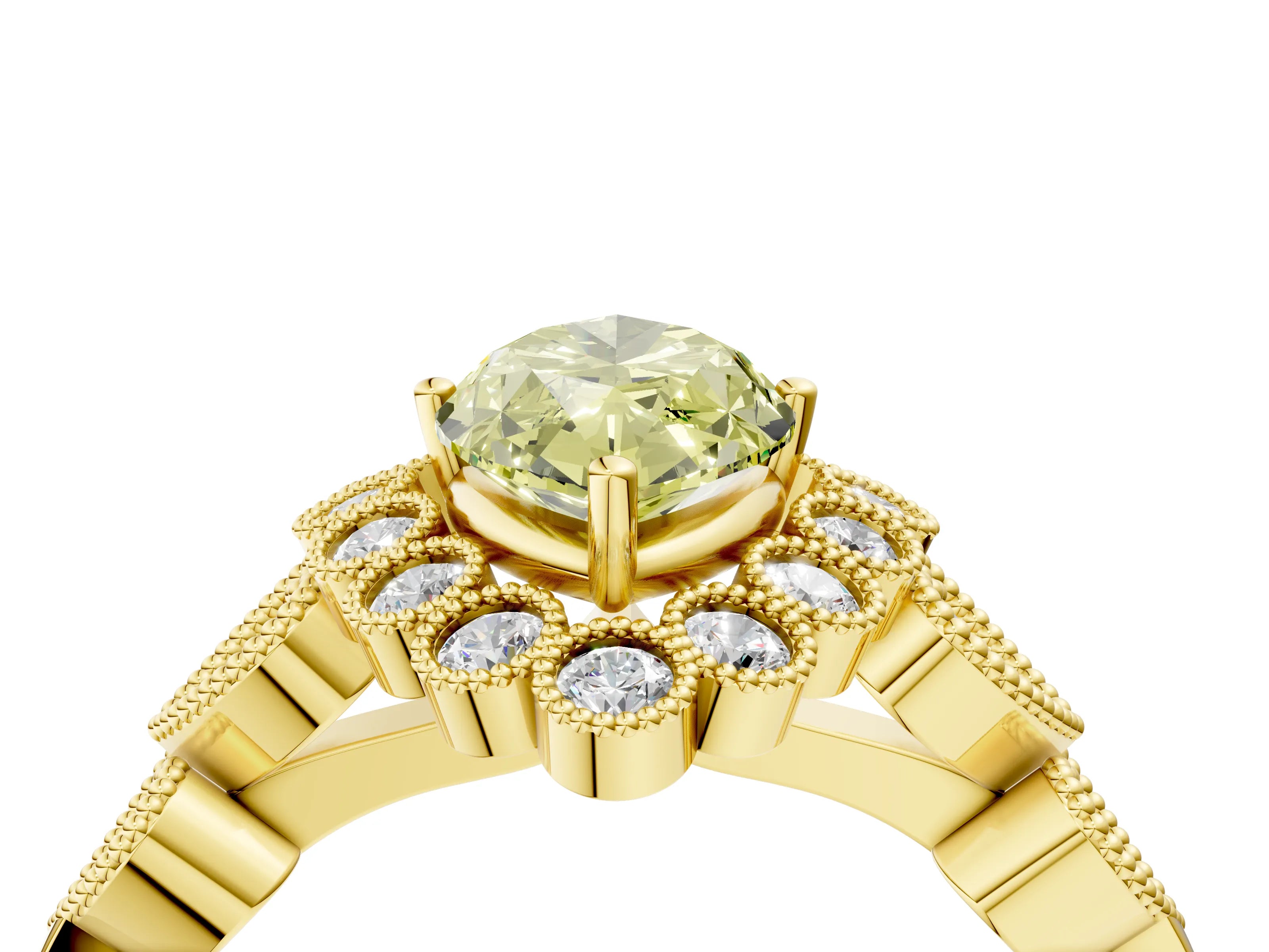 Yellow gold Fancy Yellow Marquise Cut Brilliant Milgrain Pave Heart Band Solitaire Ring_4