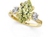 Yellow gold Fancy Yellow Marquise Cut Brilliant Three-Stone Diamond Ring with Pavé Band and Four-Prong Setting_4