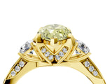 Yellow gold Fancy Yellow Marquise Cut Brilliant Three-Stone Diamond Ring with Pavé Band and Four-Prong Setting_7