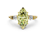 Yellow gold Fancy Yellow Marquise Cut Brilliant Three-Stone Pave Band with Four-Prong Setting