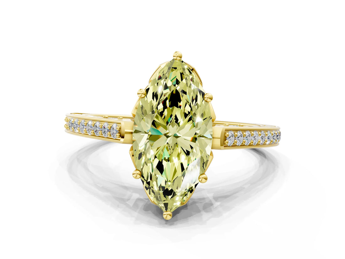 Yellow gold Fancy Yellow Marquise  Cut Cathedral Pave Diamond Engagement Ring with Six-Prong Setting_32