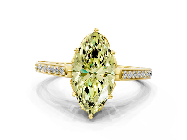 Yellow Gold Marquise Cathedral Engagement Ring Setting for Fancy Yellow Center with Pave Shoulders