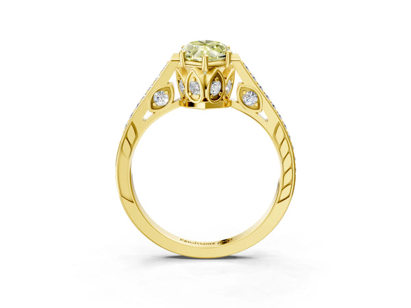 Yellow Gold Marquise Cathedral Engagement Ring Setting for Fancy Yellow Center with Pave Shoulders