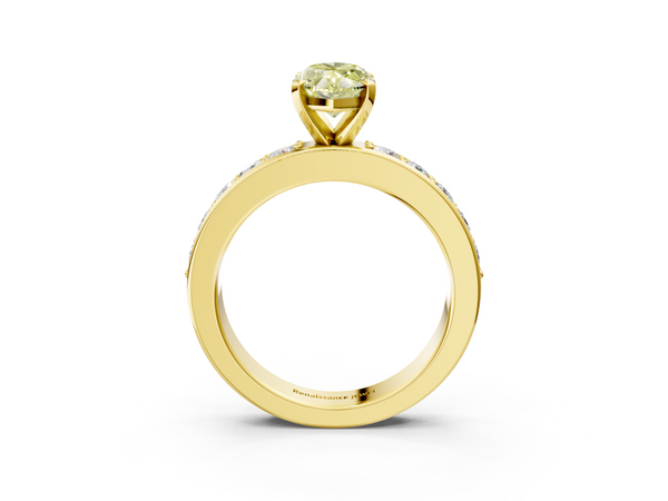 Yellow gold Fancy Yellow Marquise  Cut Channel Set Diamond Engagement Ring with Four-Prong Setting