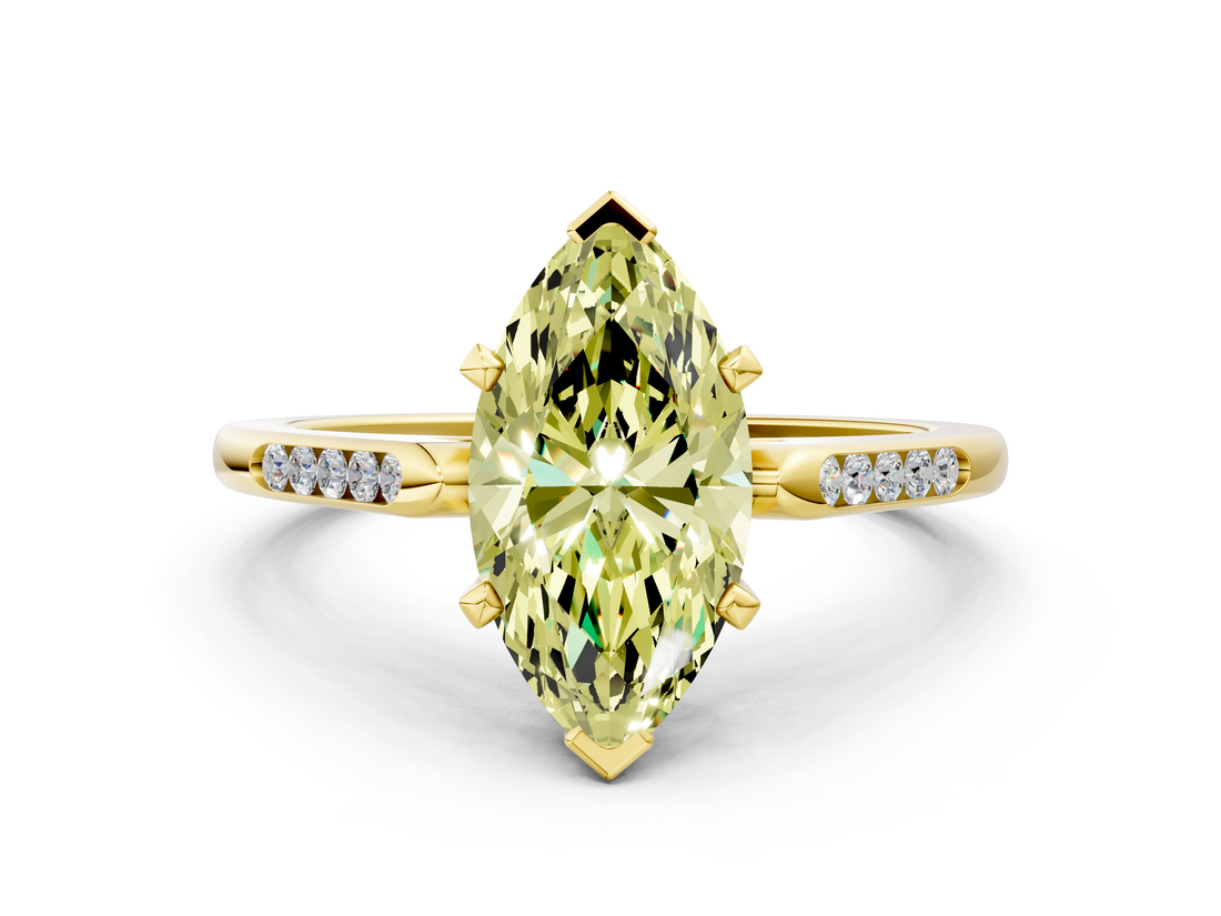 Yellow gold Fancy Yellow Marquise  Cut Channel Set Solitaire Engagement Ring with Four-Prong Setting