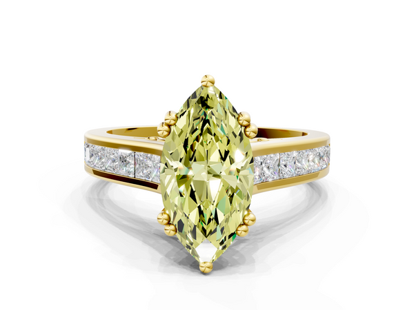 Yellow Gold Marquise Channel Set Solitaire Engagement Ring Setting for Fancy Yellow Center with Double Claw Prongs