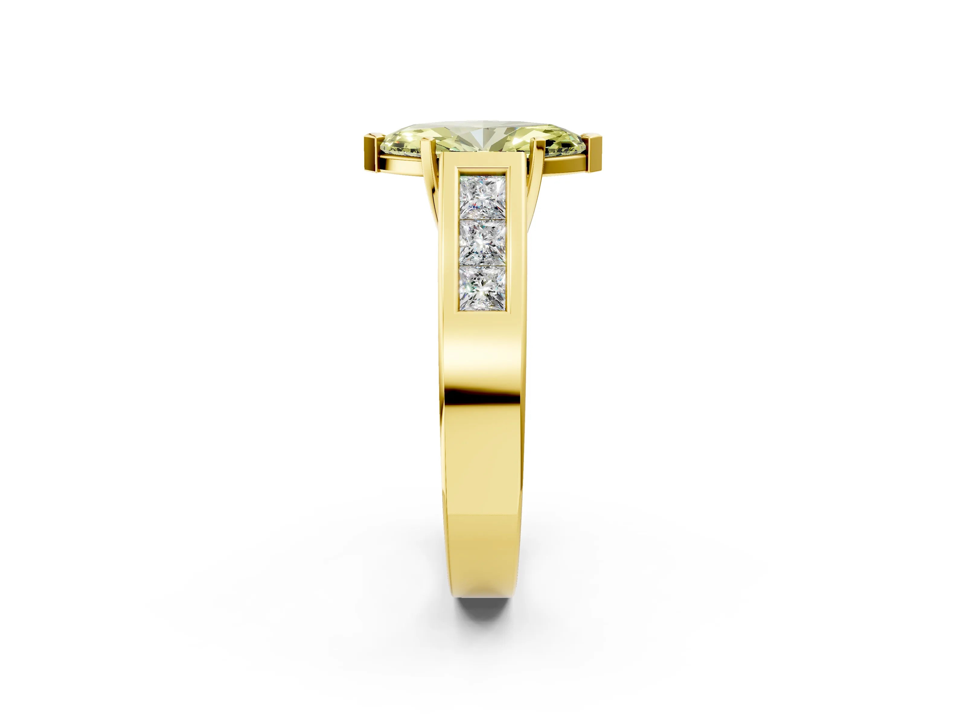 Yellow gold Fancy Yellow Marquise Cut Cut Channel Set Solitaire Ring with Four-Prong Setting_2