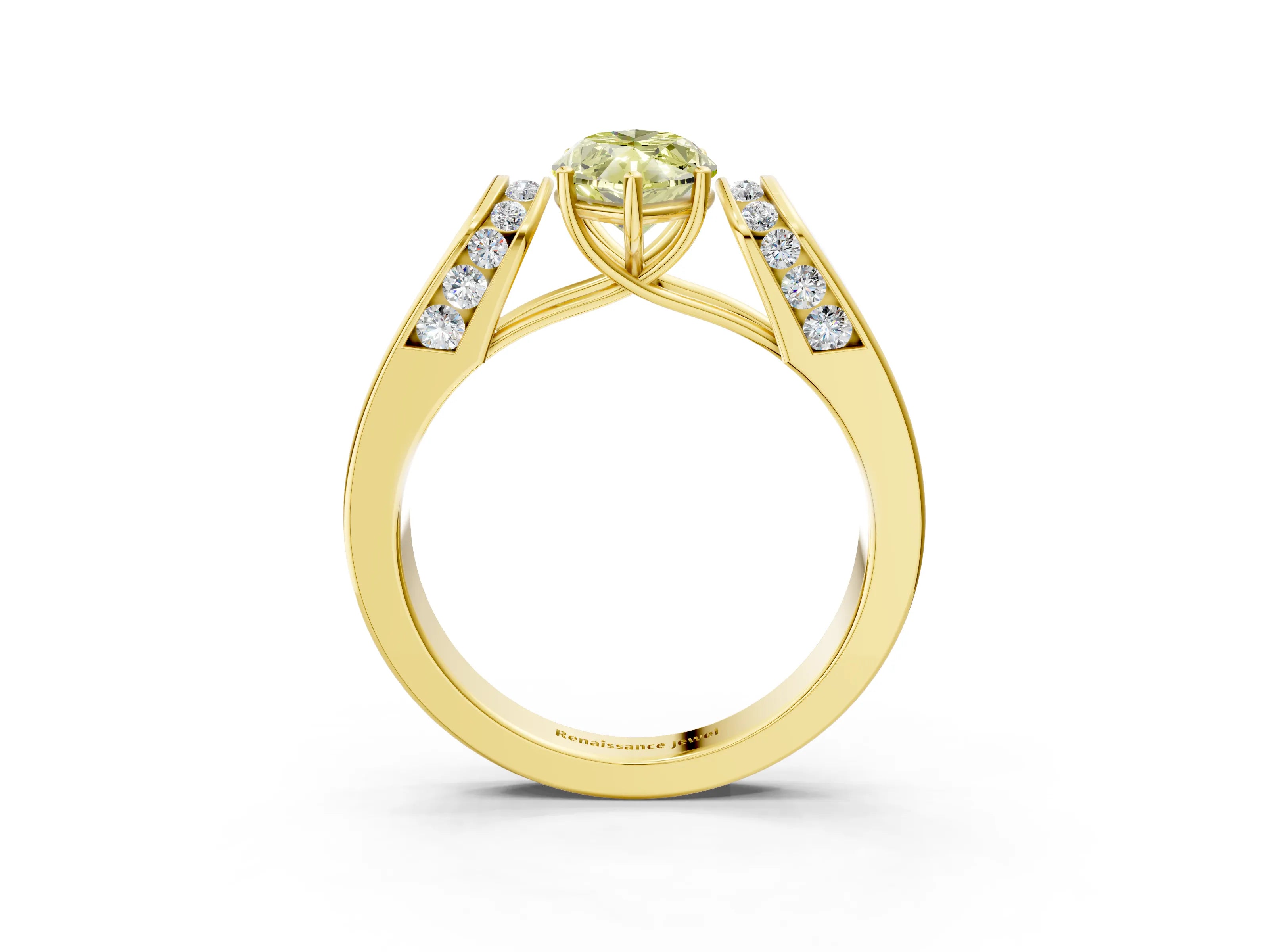 Yellow gold Fancy Yellow Marquise Cut Cut Diamond Channel Set Solitaire Ring with Four-Prong Setting_3