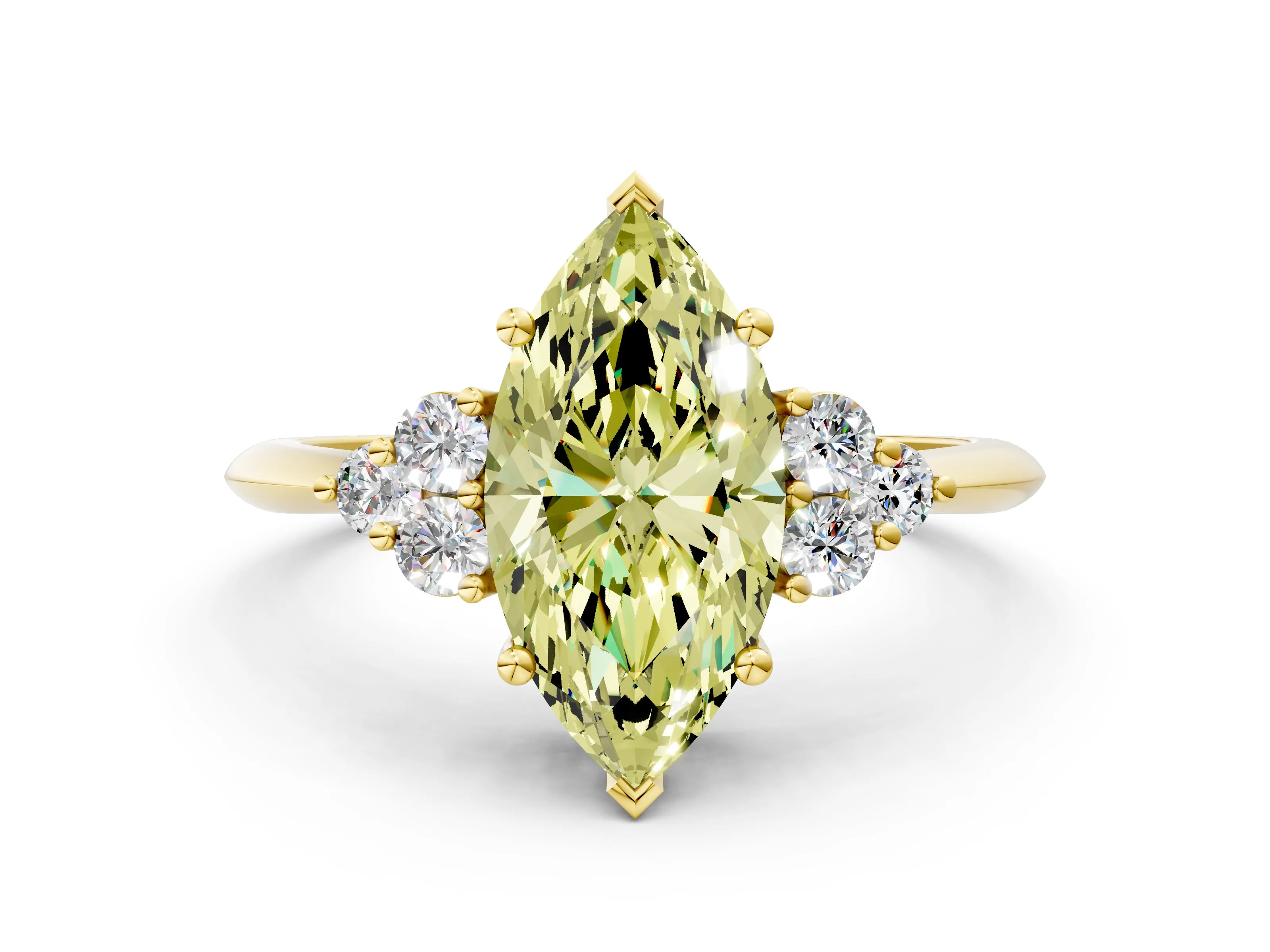 Yellow gold Fancy Yellow Marquise Cut Cut Diamond Cluster Ring with Solitaire Band and Four-Prong Setting_12
